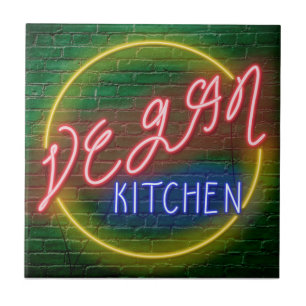 Neon Vegan Kitchen Sign Tegeltje