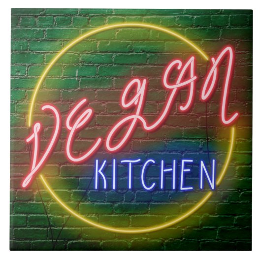 Neon Vegan Kitchen Sign Tegeltje (Voorkant)