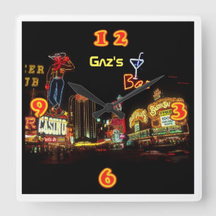 Neon Vegas Thuisbar Persoonlijk Vierkante Klok