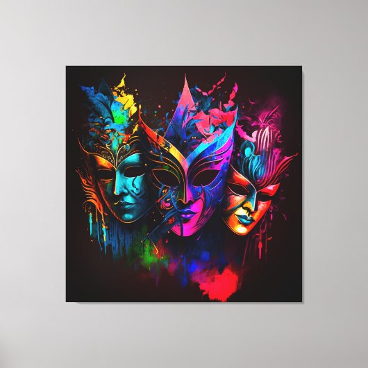 Neon Venetian Carnival Masker I Canvas Afdruk (Voorkant)