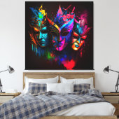 Neon Venetian Carnival Masker I Canvas Afdruk (Insitu (Slaapkamer))