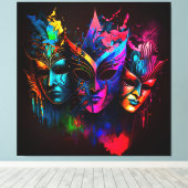 Neon Venetian Carnival Masker I Canvas Afdruk (Insitu (Houten vloer))