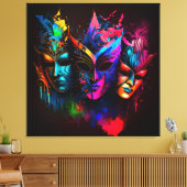 Neon Venetian Carnival Masker I Canvas Afdruk (Insitu (Woonkamer))