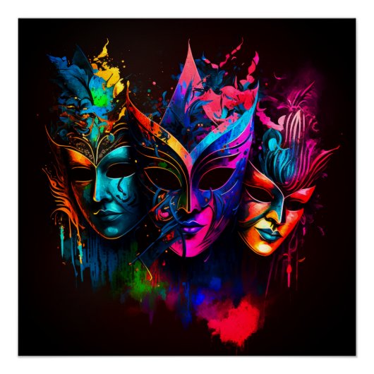 Neon Venetian Carnival Masker I Perfect Poster (Voorkant)