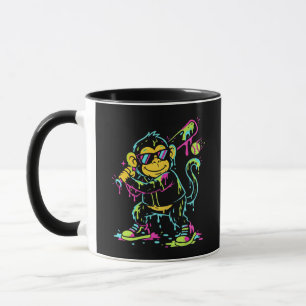 Neon Verf Drip Honkbal Aap Koele Chimpansee Kunst Mok