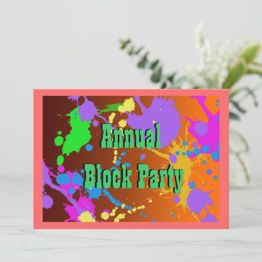Neon verf spatten, blok partij uitnodiging (Staand voorkant)