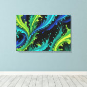 Neon verf spettert op zwart canvas afdruk (Insitu (Houten vloer))