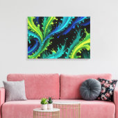 Neon verf spettert op zwart canvas afdruk (Insitu (Woonkamer))