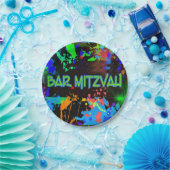 Neon, verfspatten, Bar Mitzvah Papieren Bordje (Feest)