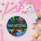 Neon, verfspatten, Bar Mitzvah Papieren Bordje (Feest)