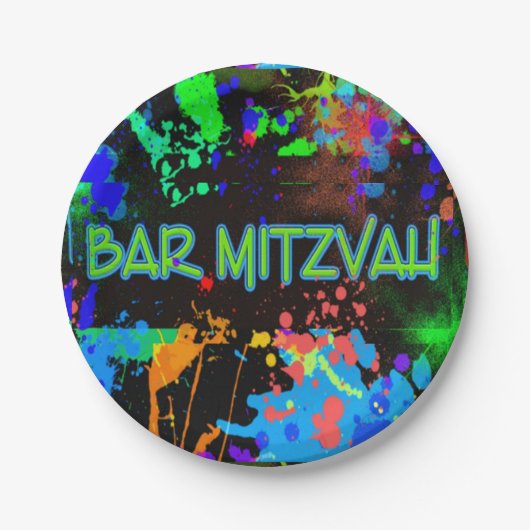 Neon, verfspatten, Bar Mitzvah Papieren Bordje (Voorkant)