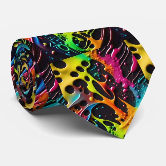 Neon verfspatten blauw groen geel rood stropdas (Opgerold)