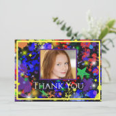 Neon verfspatten foto bedankkaart (Staand voorkant)