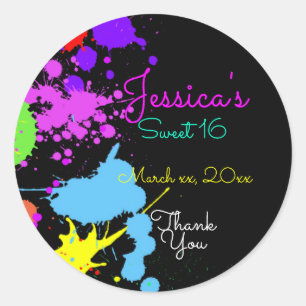 Neon, verfspatten, Sweet Sixteen, Bat Mitzvah, Ronde Sticker