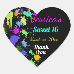 Neon, verfspatten, Sweet Sixteen, dank je Hart Sticker