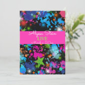 Neon, verfspatten, uitnodiging voor Bat Mitzvah (Staand voorkant)