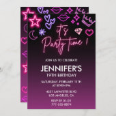 Neon verjaardag 19e verjaardag Black Pink Kaart (Voorkant / Achterkant)