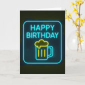 Neon Verjaardag Bier Teken Kaart (Gele Bloem)