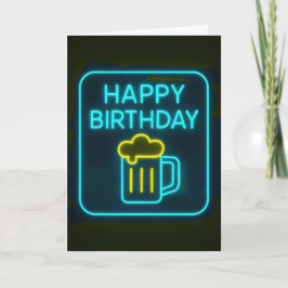 Neon Verjaardag Bier Teken Kaart