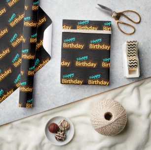 Neon Verjaardag Bord op Baksteen Cadeaupapier