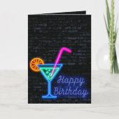 Neon Verjaardag Cocktail op baksteen Kaart (Voorkant)