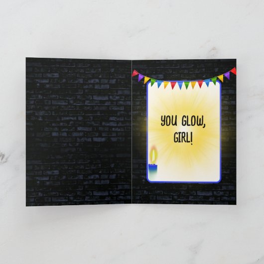 Neon Verjaardag Cocktail op baksteen Kaart (Binnen)