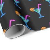 Neon Verjaardag Cocktail op zwart Cadeaupapier (Rol Hoek)