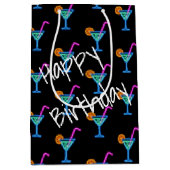 Neon Verjaardag Cocktail op zwart Medium Cadeauzakje (Voorkant)