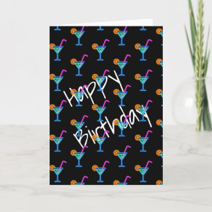 Neon Verjaardag Cocktails op zwart Kaart