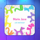 NEON VERJAARDAG DIEREN BALLONNEN PAPIER BORDEN VIERKANTE STICKER