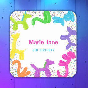 NEON VERJAARDAG DIEREN BALLONNEN PAPIER BORDEN VIERKANTE STICKER