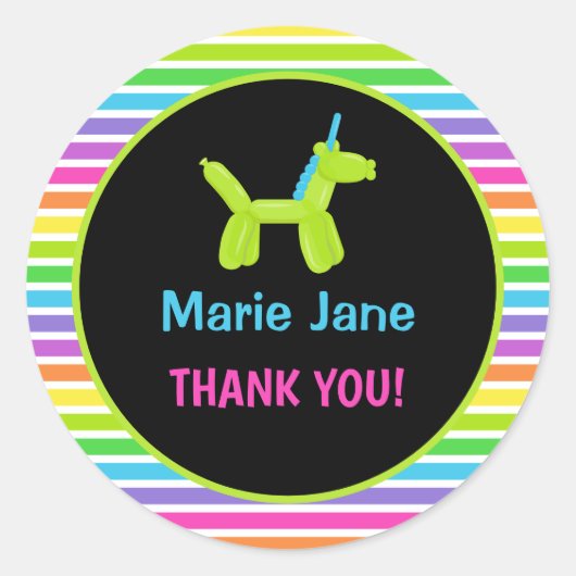 NEON VERJAARDAG DIEREN BALLONNEN RONDE STICKER (Voorkant)