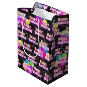 Neon Verjaardag en Ballonnen op Brick Medium Gift  Cadeauzakje