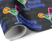 Neon Verjaardag en Cocktail teken op baksteen Cadeaupapier (Rol Hoek)