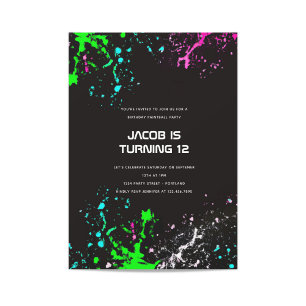 Neon Verjaardag Paintball Party Kaart