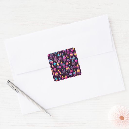 Neon Verjaardag snoep Vierkante Sticker (Envelop)