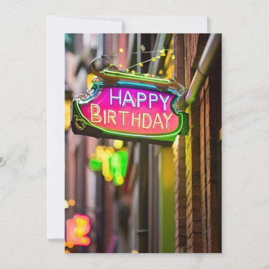 Neon Verjaardag Teken Verjaardag Uitnodiging (Voorkant)