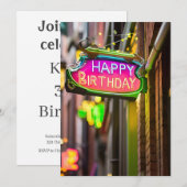 Neon Verjaardag Teken Verjaardag Uitnodiging (Voorkant / Achterkant)