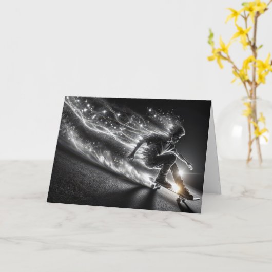 Neon verjaardag tiener jongen skateboarden kaart (Gele Bloem)