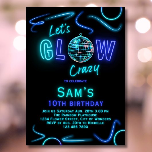 Neon Verjaardag Uitnodiging Jongens Let's Glow Cra
