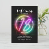Neon Verjaardag uitnodiging voor Meisje 18th Verja (Staand voorkant)