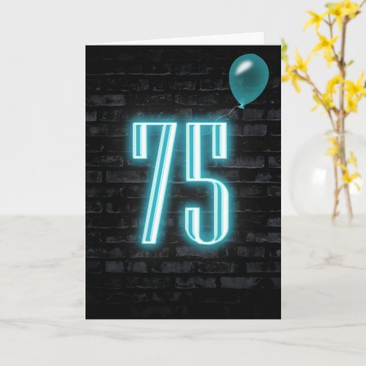 Neon verjaardagbord op baksteen voor 75ste verjaar kaart (Gele Bloem)