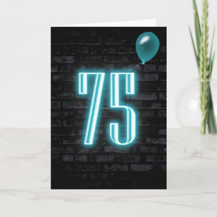 Neon verjaardagbord op baksteen voor 75ste verjaar kaart