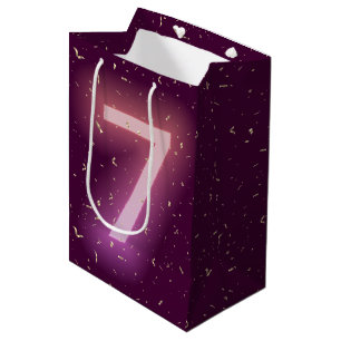 Neon verjaardagsbord met gouden confetti voor 7de medium cadeauzakje