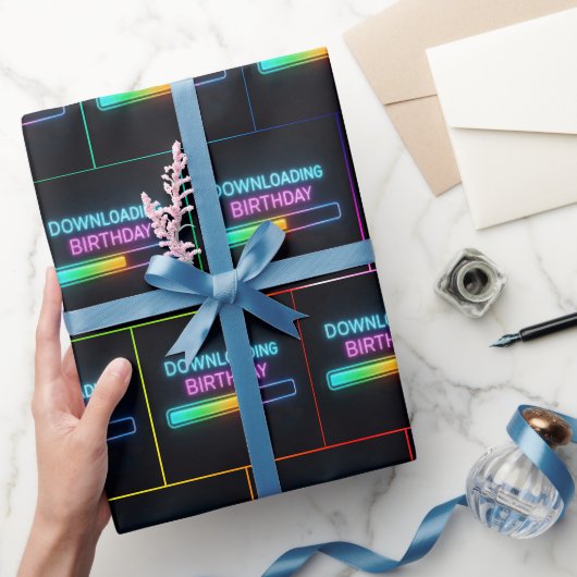 Neon Verjaardagscomputer Downloadbalk Cadeaupapier (Geschenken)