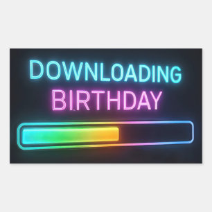 Neon Verjaardagscomputer Downloadbalk Rechthoekige Sticker