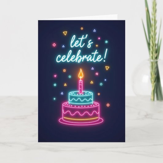 Neon Verjaardagstaartkaart Kaart (Voorkant)