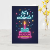 Neon Verjaardagstaartkaart Kaart (Gele Bloem)