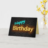 neon verjaardagsteken op baksteen kaart (Gele Bloem)