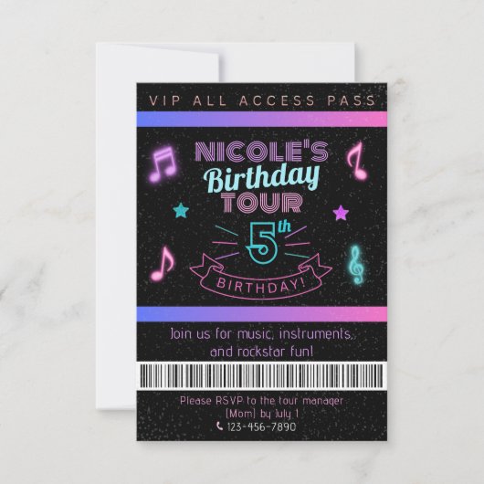 Neon Verjaardagstour Muziek Verjaardagsfeest VIP U (Voorkant)